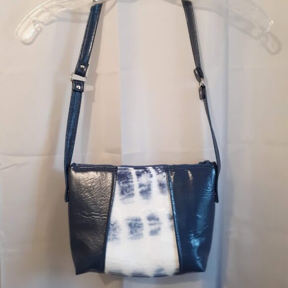New Boho Tie Dye & Faux Leather Purse Shoulder bag Navy White coastal hippie - Picture 9 of 14